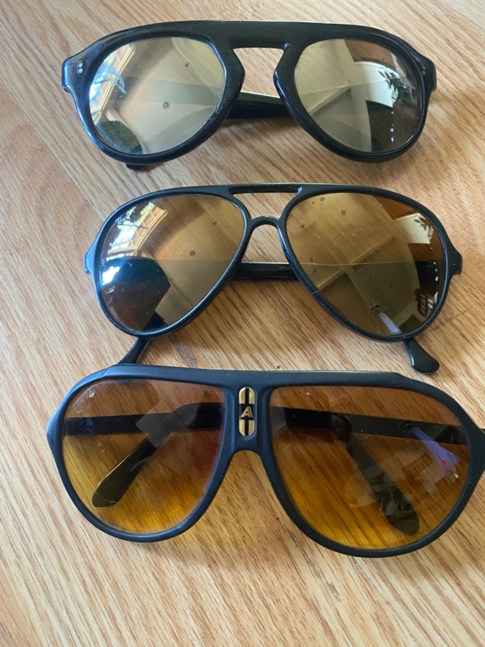 Three Black Aviator Sunglasses with Brown/Amber Lenses